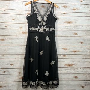 Jessica Petite Black Sheer & White Floral Dress w Attached Slip  Size 6